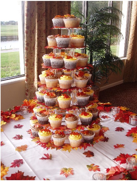  Fall Wedding Cupcakes Wedding cupcakes decorated with autumn leaves