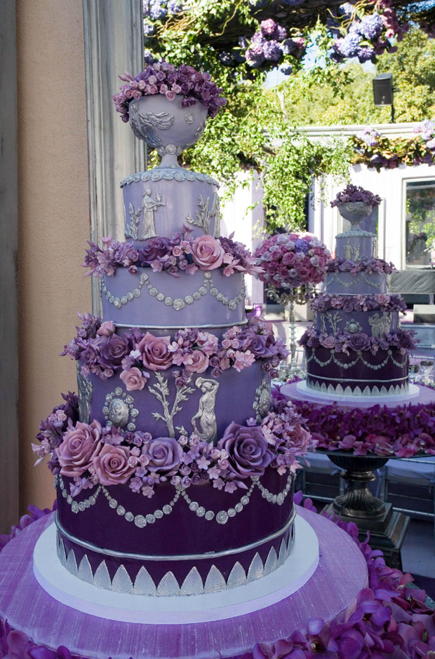 purple wedding cake with stairs