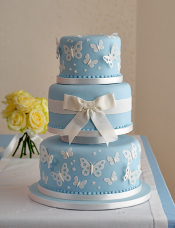  Blue Wedding Cake With White Butterflies