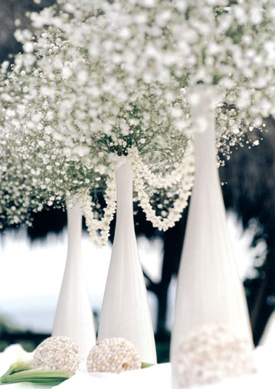 White Vase Winter Wedding Centerpiece
