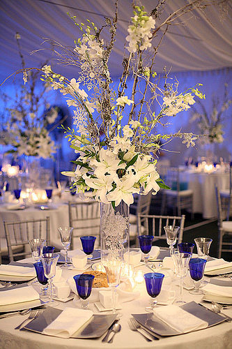  White and Blue Winter Wedding Centerpieces