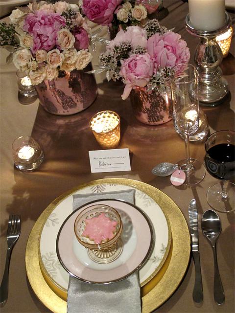  Pink and Gold Winter Wedding Table Setting