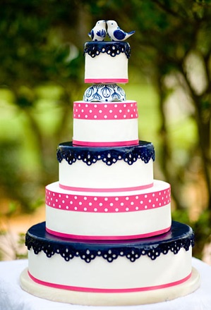 Pink and navy blue wedding cakes