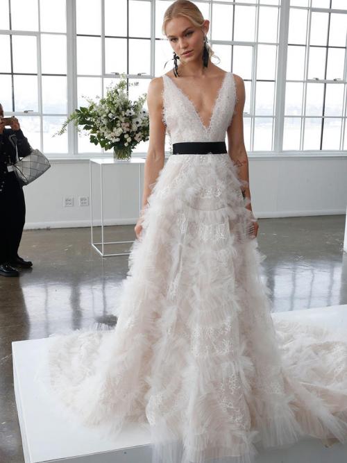 wedding dress with black accents