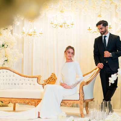 حفل زفاف خيالي باللونين الأبيض والذهبي في دبي