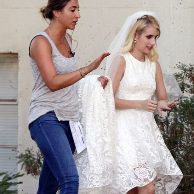 Emma Roberts Spotted Wearing Wedding Dress for Scream Queens