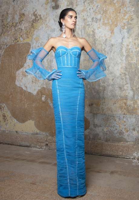 Vivid Blue Crystallized Corset Dress by Rami Kadi