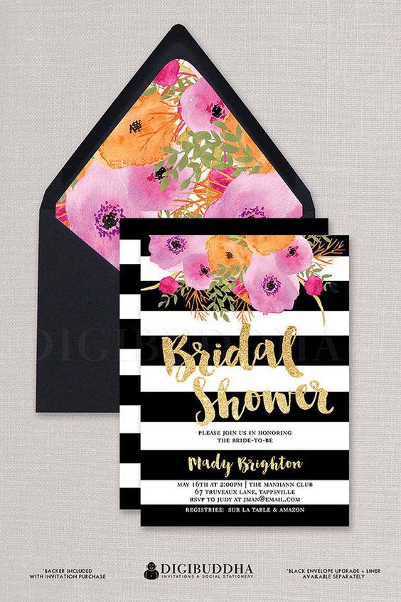 Stripes and Floral Wedding Invitations 2