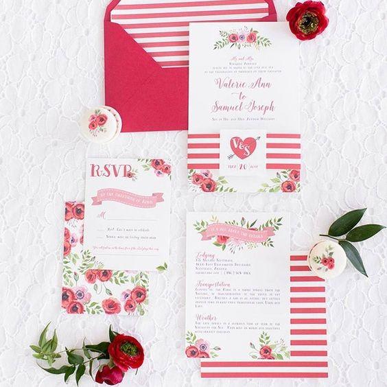 Stripes and Floral Wedding Invitations 1