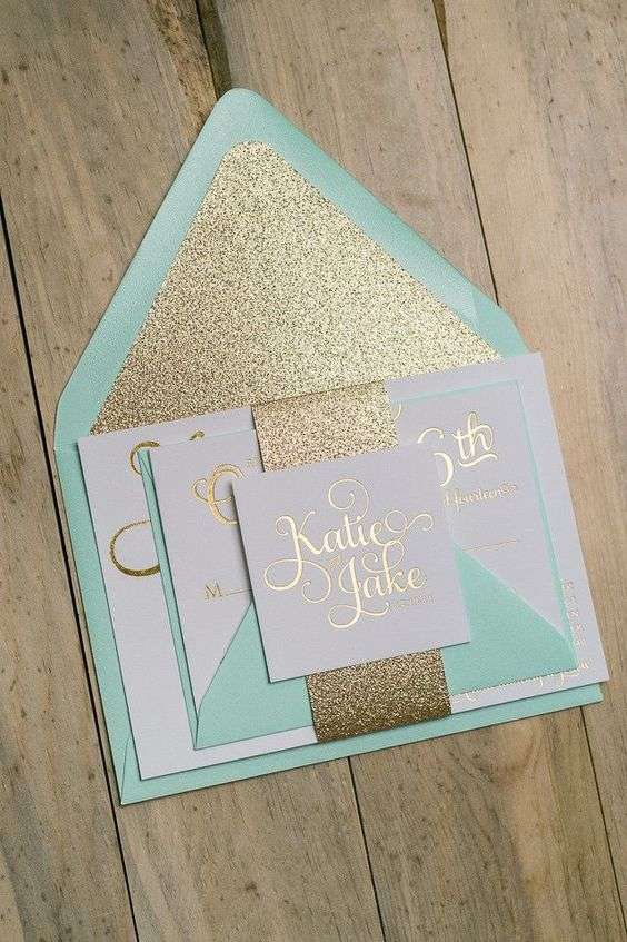 Mint and Gold Invitations