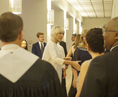Taylor Swift Wears White at Friend&#039;s Wedding