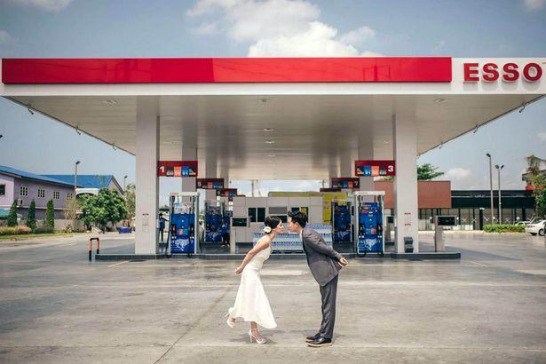 Pictures: A Wedding Photoshoot at a Gas Station