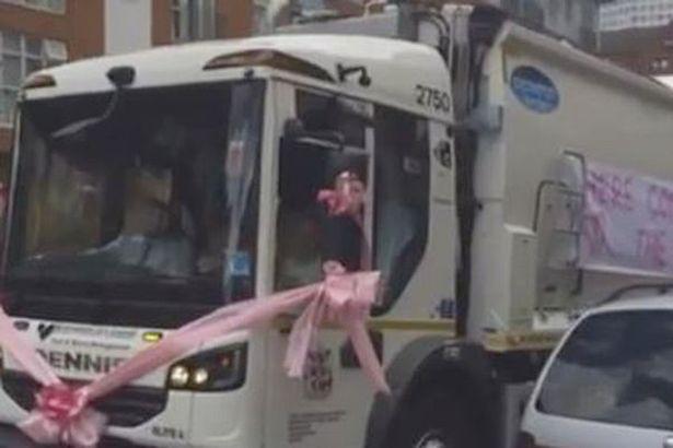 Bride Arrives to Wedding in Dustcart