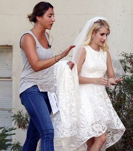 Emma Roberts Spotted Wearing Wedding Dress for Scream Queens