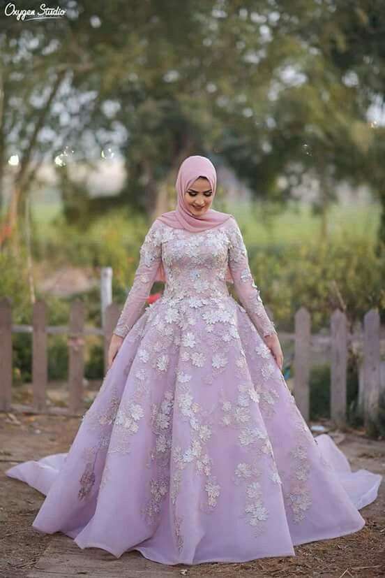 Satin İndigo Blue Hijab Wedding Gown 22401IM - Neva-style.com