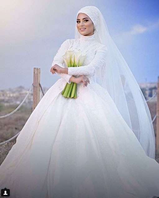 High Neck Wedding Dresses Muslim Long Sleeves Lace Appliques A Line Bridal  Gown | eBay