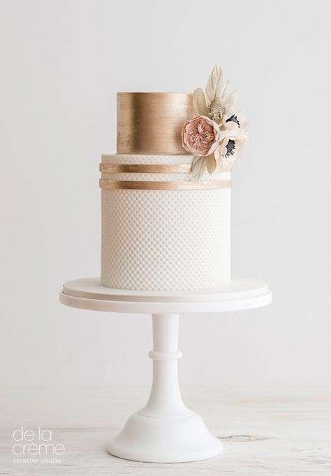 12 All White Cakes with Metallic Accents