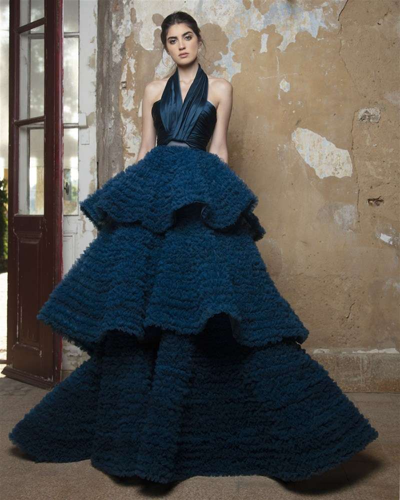 Midnight Blue Satin Duchess Gown by Rami Kadi