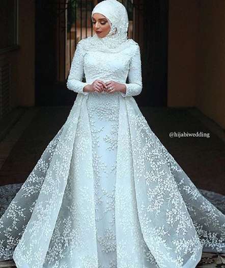 Lace Muslim Wedding Dress Long Sleeve Saudi Arabic Bridal Gown Long Hijab  Veil Z9010 - China Wedding Dress and Bridal Dress price | Made-in-China.com