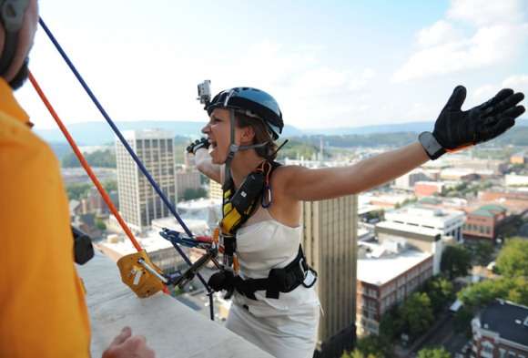 Bride taking the plunge