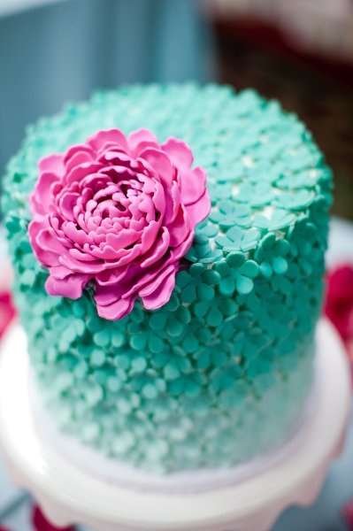 Pink and Aqua Wedding Cake