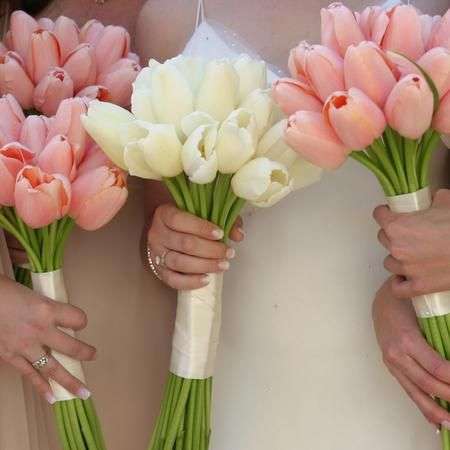 White and pink tulip wedding bouquets