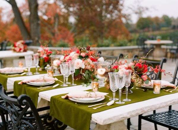 Red and Olive Green Table Setting