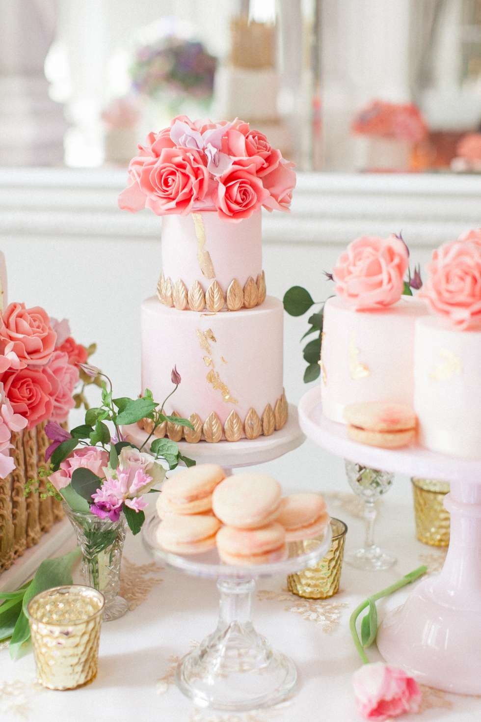 Mini Wedding Cakes and Macarons