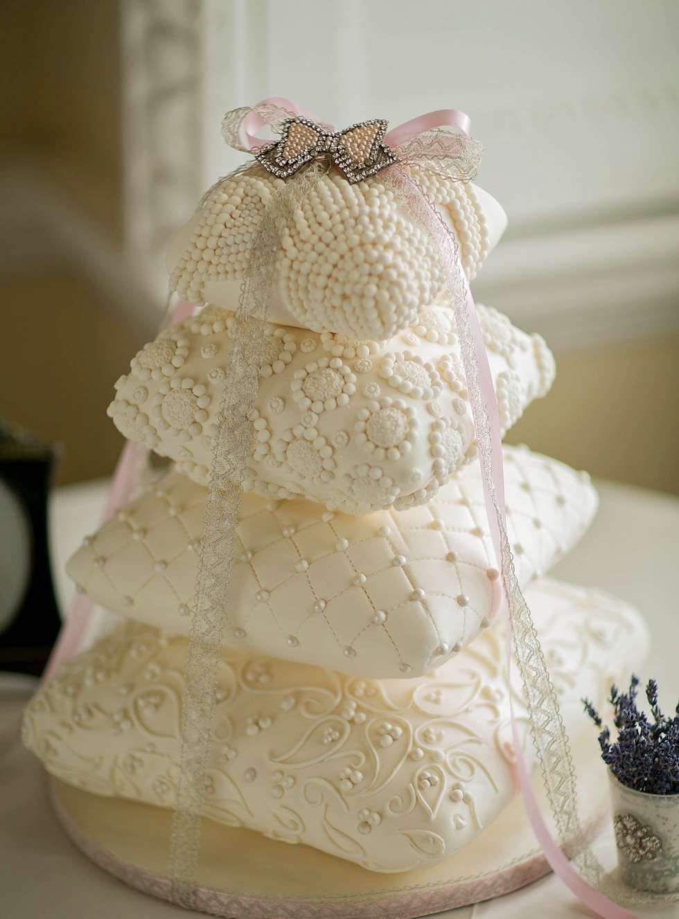 Pillow Shaped Wedding Cake with Pearls