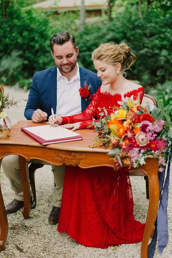 red bridal dress