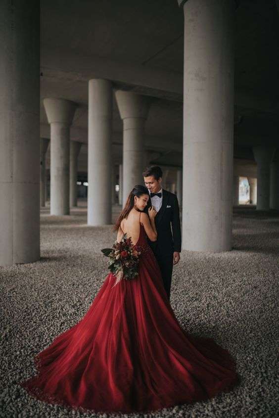 Red bridal gown