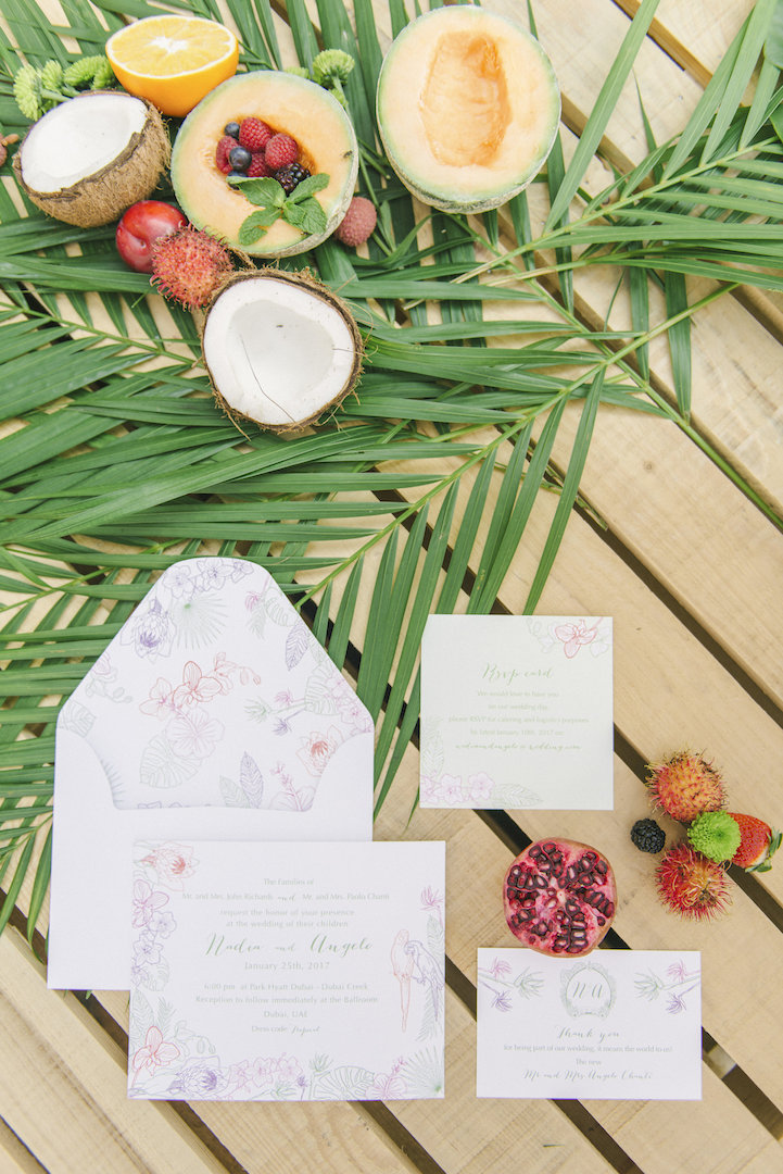 tropical-inspired wedding photo shoot